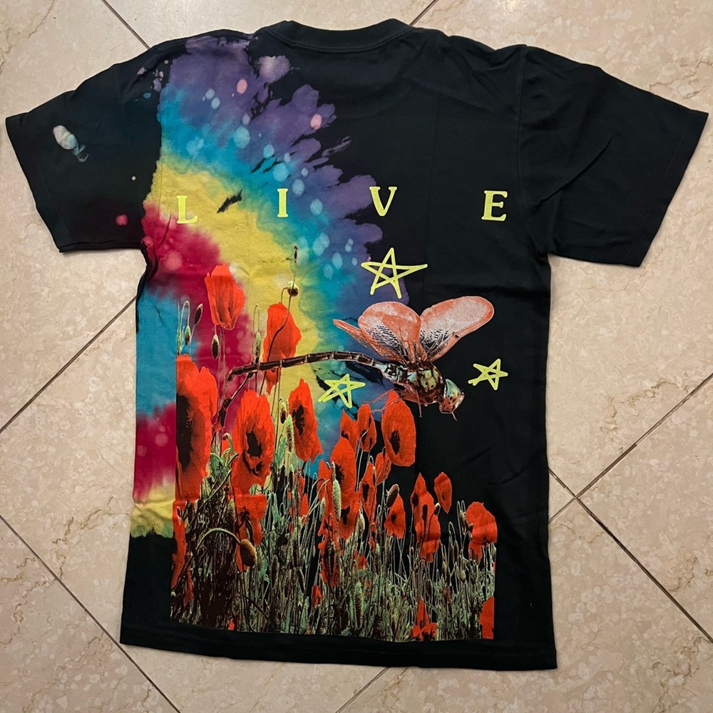 Black Travis Scott Astroworld 2019 Tie-Dye Short Sleeve Tee, men’s small